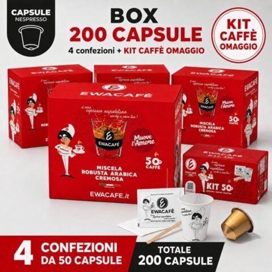 Image de Box 200 Capsule EwaCafè Compatibili Nespresso + Kit Caffè Omaggio